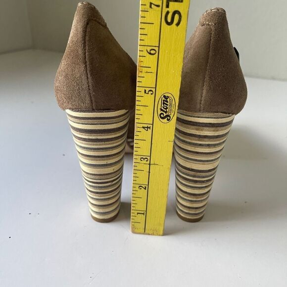 Ruika Women's Suede Peep Toe Stripes Platform Heel Brown‎ Size 39 - Picture 8 of 9